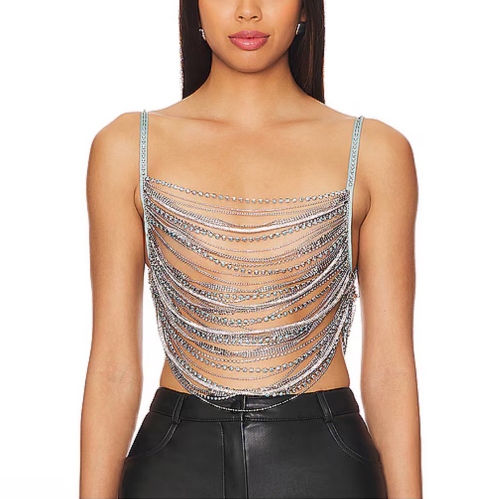 H:ours Milana Rhinestone Top in Multi Mint
